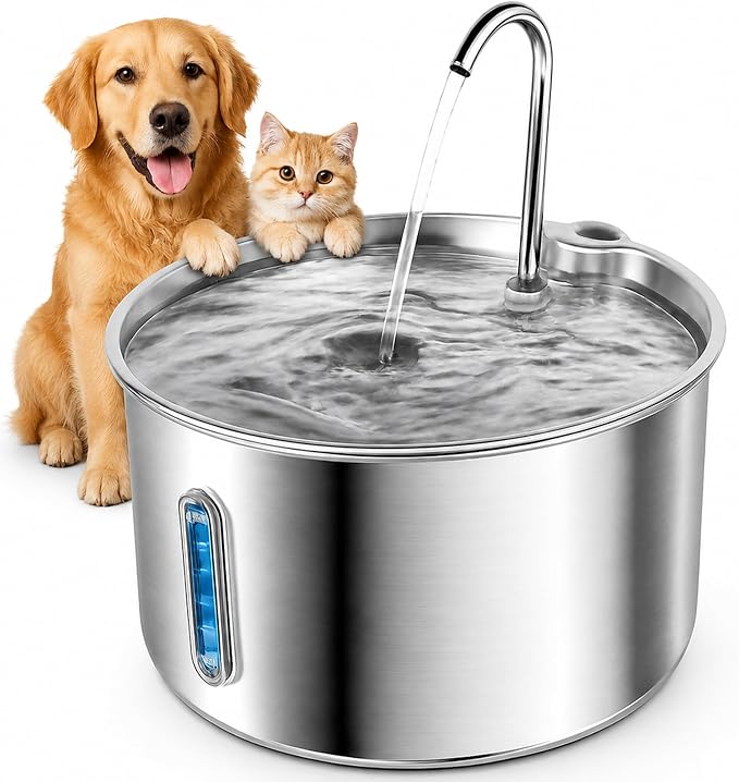 Stainless Steel Cat Water Fountain, 135oz/4L, Ultra-Quiet | Automatic Cat Dog Water Dispenser with Adjustable Pump, 3 Flow Modes, Large Capacity for Multiple Pets