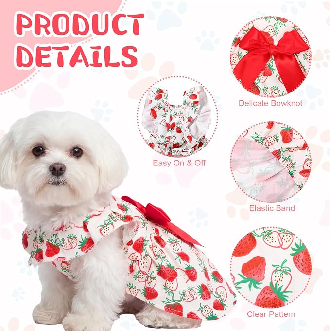 Abbylike 5 Pcs Girl Dog Dresses, Pink Summer Pet Clothes, XXL Size | Floral Strawberry Daisy Princess Bowknot Plaid, Cute Breathable Soft Skirts Outfits, for Large Cats Female, 13.2 to 16.5 Lbs
