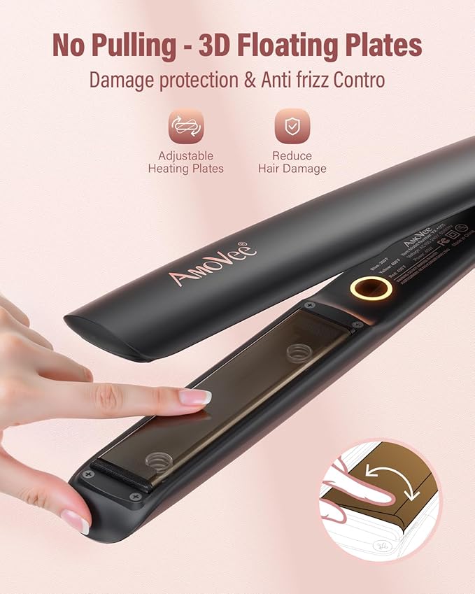 Hair Straightening Irons, Hair Straightener and Curler 2 in 1, 15s Fast Heating Hair Iron Straightener, Dual Voltage Ceramic Flat Iron Creates Silky Hair Instantly
