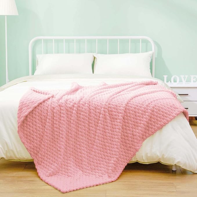 Excervent Hexagon Jacquard Throw Blanket for Bed, 50x70 Inches, Baby Pink | Decorative Fuzzy Flannel Fleece Throw Blanket for Sofa Bed Couch, Super Soft Cozy, Suitable for All Seasons