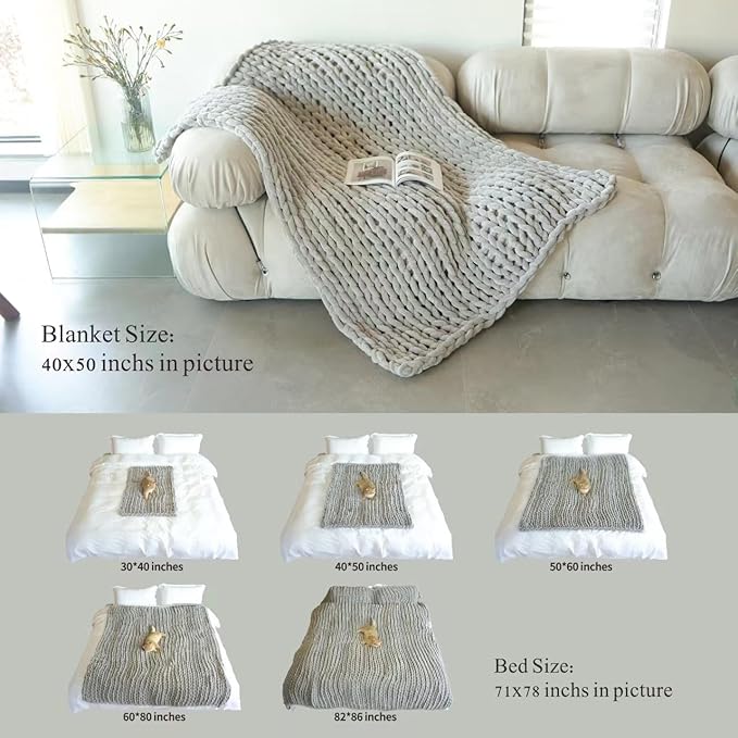 Maetoow Chenille Chunky Knit Blanket Throw （40×50 Inch）, Handmade Warm & Cozy Blanket Couch, Bed, Home Decor, Soft Breathable Fleece Banket, Christmas Thick and Giant Yarn Throws, Purple