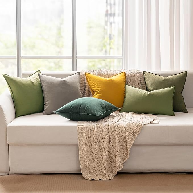 MIULEE Pack of 2 Christmas Linen Pillow Covers 18x18 Inch Dark Green | Boho Farmhouse Modern Accent Throw Pillows, Soft Neutral Cushion Covers, Home Decor for Sofa Couch Bed Living Room