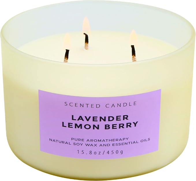 Lavender Lemon Berry 3-Wick Soy Aromatherapy Candle for Women, 15.8 oz | Ylang-Ylang, Cedar & Violet Notes, Calming Floral Lemon Home Scent, Clean Burn, Bedroom, Bath & Spa, Gift for Her & Mom