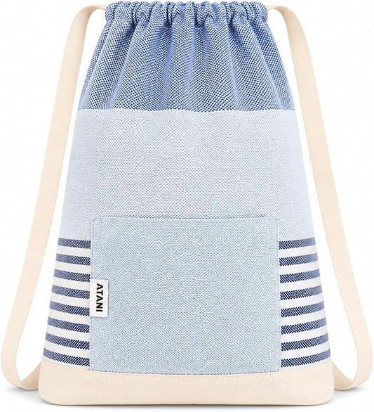 ATANI Turkish Beach Towel (71x39 Inches), Converts to a Bag, Oversized 100% Cotton Bath Towels Lightweight Quick-Dry Beach Blanket for Travel, Picnic, Camping, Yoga and Pool (Blue)