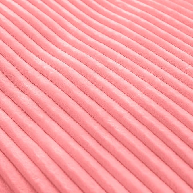 Vessia Flannel Fleece Throw Blanket for Couch,Sofa,Bed, 300GSM Striped Pink Blanket for Adults and Kids, Super Soft Warm Cozy Lightweight Ribbed Throw for All-Season