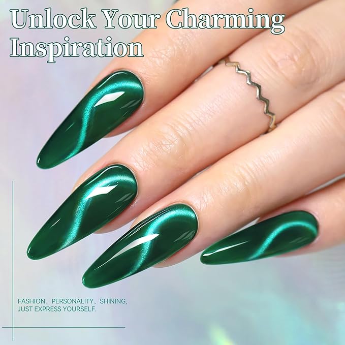Born Pretty Dark Green Cat Magnetic Eye Gel Polish,2026 Spring Summer Fruit Dark Green Holographic Glitter Shimmer Translucent Sheer Magnetic Gel Polish Salon DIY at Home