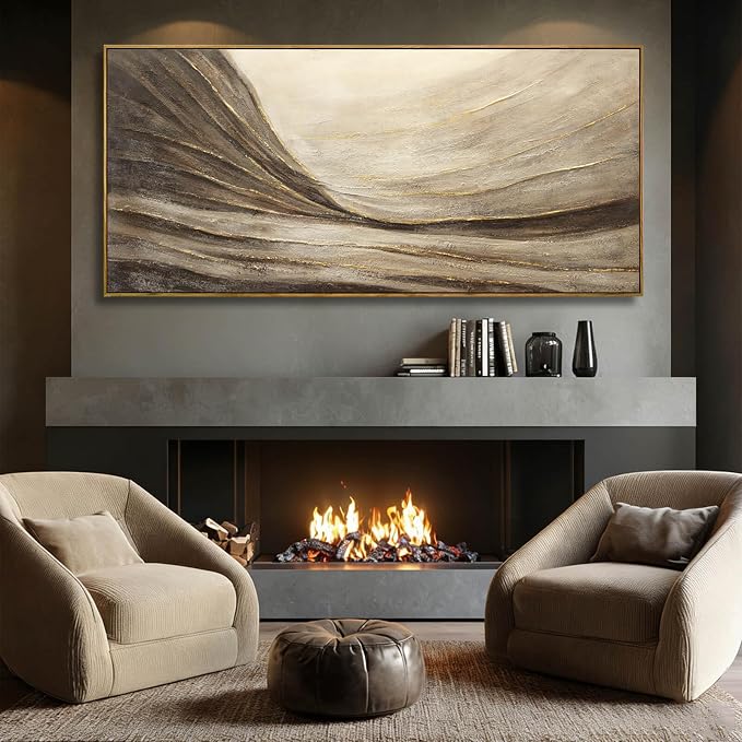 Brown Gold Abstract Landscape Canvas Wall Art for Living Room 40x88 Inch