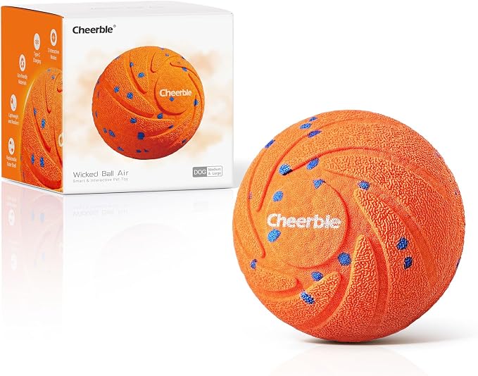 Cheerble Smart Interactive Dog Toy, Wicked Ball AIR, E-TPU Material | Automatic Moving, Bouncing, and Rotating, IPX7 Waterproof Rating, Active Rolling Ball for Puppy, Medium and Large Dogs