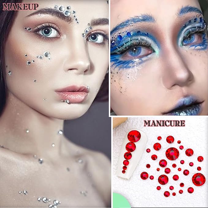 2640Pcs Rhinestone Stickers Self Adhesive Facial Gem Stickers 4 Sizes 16 Colors for DIY Crafts Nail Art Body Makeup Festival Holiday Cards Kids Craft Decorations