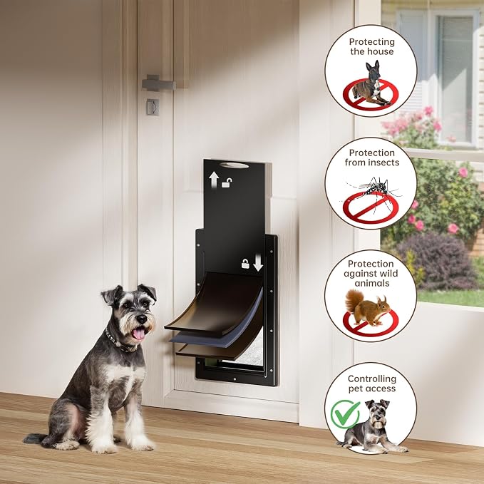 3-Flap Plastic Dog Door, Medium Doggy Door for Door, Black | Pets Up to 45 lbs, Insulated Flap, Energy Saving, Never Rust, Durable Plastic Frame, Strong Magnetic Design, Closing Panel