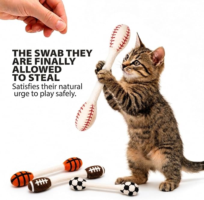 Glaciart One Swabs Cat Toys with Catnip - 4 Pk | Durable for Chew, Cute Cat Toys Interactive Kitty for Boredom, Exercise, & Play | Filled w/Organic Catnip for Anxiety & as Digestive Aid | Gift Idea