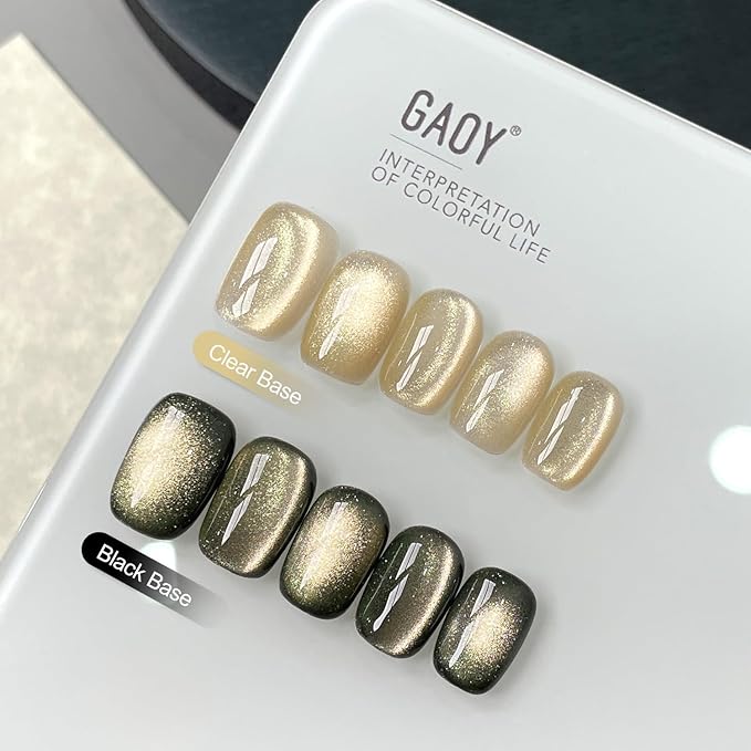 GAOY Jelly Golden Cat Eye Gel Nail Polish, 16ml Glitter Holographic Nail Polish with Magnet, Reflective Translucent UV Gel, 3040 Lemon Mist