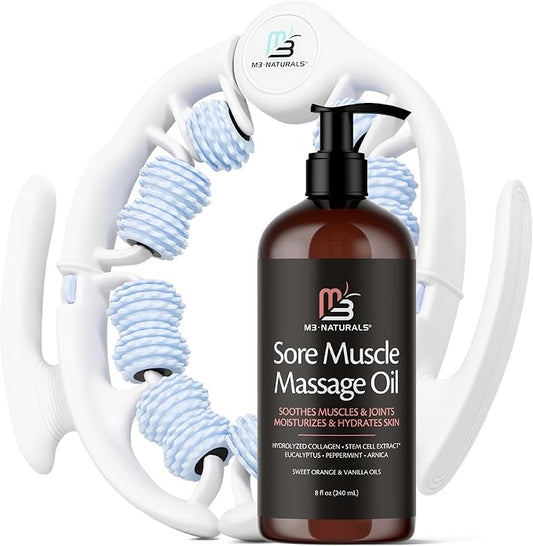 Arnica Sore Muscle Massage Oil and Massager Kit | Relaxing Post-Workout Recovery Duo for Sore Arms, Joints, Legs Cramps, and Lymphatic Drainage, Fast-Acting Formula, 8 fl oz by M3