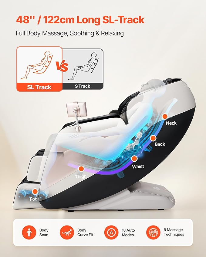 VEVOR Full Body Massage Chair, 3D Zero Gravity Recliner with SL Track, 18 Auto Modes, Heat, Foot Rollers, Armrest Control, LCD Display, 36 Airbags, Retractable Footrest