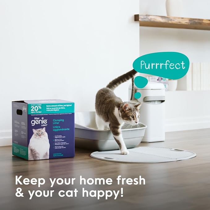 Litter Genie Light Unscented Clumping Cat Litter, 18.5 lbs | Lightweight 20% Lighter Natural Clay | Fast-Clumping, Odor Control, Dust-Free (Pack of 2)