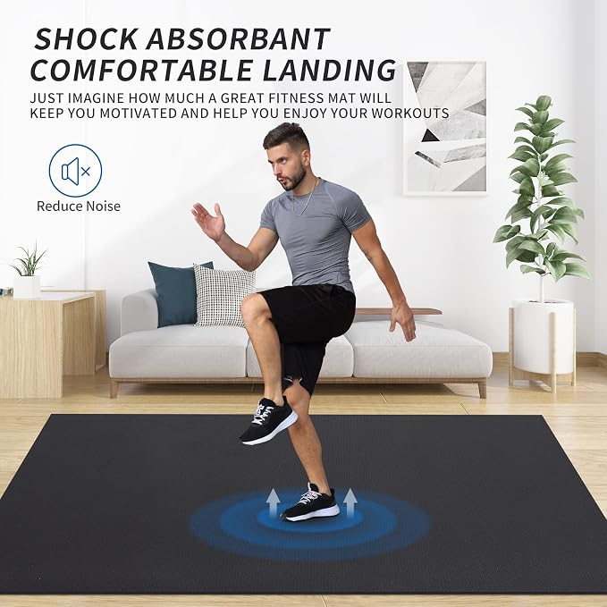 MRO Extra Large Exercise Mat 12'x7'/9'x7'/7'x7'/7'x5'(7mm), High-Density Workout Mats for Home Gym Flooring, Non-Slip, Extra Thick Durable Cardio Mat, Ideal for Plyo, MMA, Jump Rope - Shoe Friendly