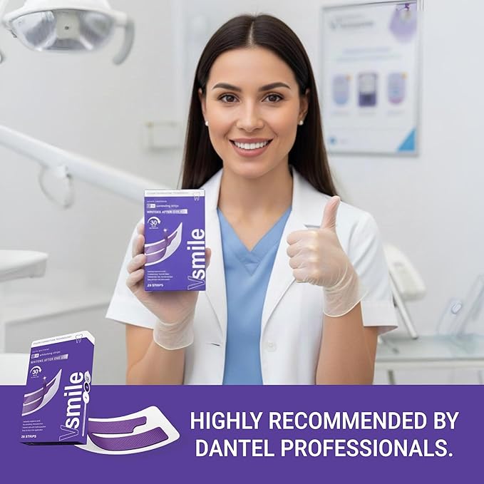 VSmile V38 Teeth Whitening Strips, 28 Count – Peroxide-Free Purple Color Correcting Teeth Whitener Strips with Pap+ & Hydroxyapatite, Enamel Safe, No Sensitivity