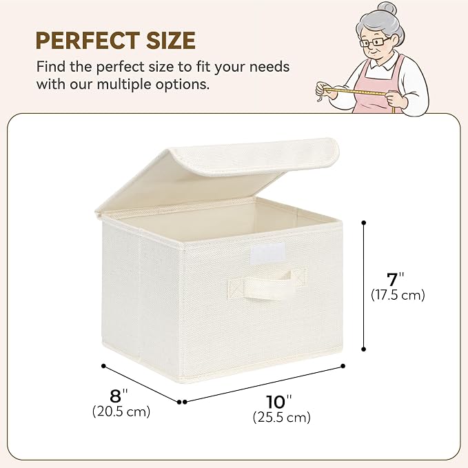 GRANNY SAYS Memory Keepsake Storage Box, Fabric Storage Bins with Lids | Flip-Top Lid, Collapsible, Stackable, 3 Handles, Ideal for Closet Clothes Blanket Toys, Small, Ivory White, 2-Pack