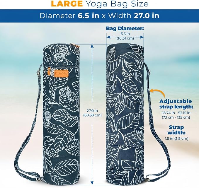 UDANA Canvas Yoga Mat Bag for Women & Men, Full-Zip Carrier with 3 Pockets & Adjustable Strap, Stylish Gym & Pilates Bag – Available in Multiple Sizes