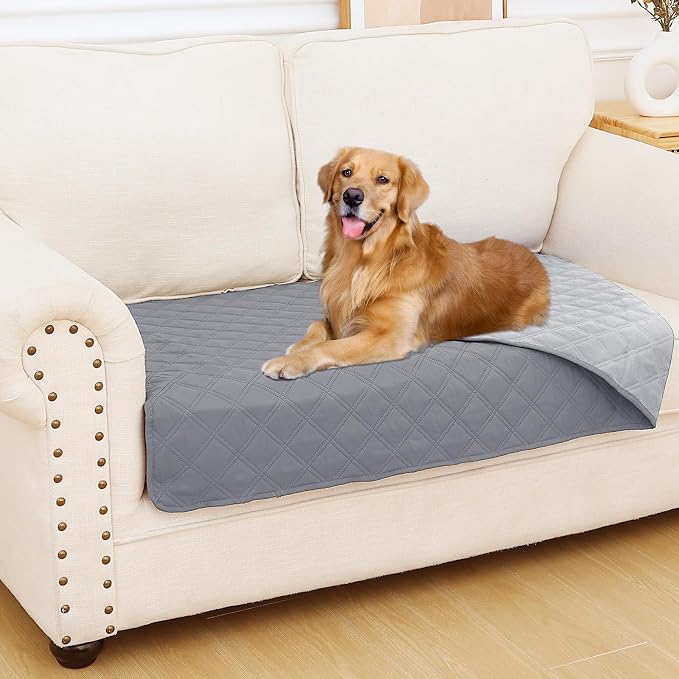 Smiry Waterproof Reversible Pet Couch Covers for Dogs | Pet Friendly, Soft Fabric, Washable Sofa Furniture Protector for Dogs Cat Kids, Checkered (30"x53", Grey/Light Grey)