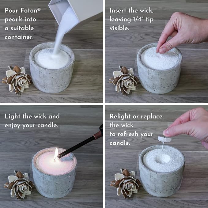 Foton Pearled Candle 18 Oz - Misty Monte Sandalwood Jasmine Scented Non Toxic Luxury Long Lasting Powder Candles up to 120 Hours - Refillable Candle Sand with 30 Wicks for Candle Making