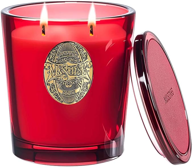 M&SENSE Large Two-Wick Strong Soy Candle | Red Camellia & Red | 19.8 oz, 120H Burn Time | Luxury Scented Candle for Women,Mothers Day Gifts