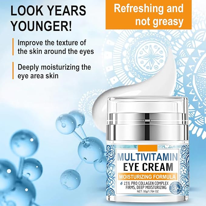 Collagen Complex Eye Cream – Moisturizing & Firming Under Eye Treatment with Tripeptide Complex, Rice Bran & Olive Oil – Hydrating Anti-Aging Cream for Dark Circles, Puffiness & Wrinkles, 1.764oz