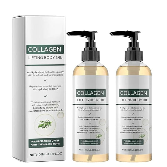 Collagen Lifting Body Oil after Shower, 2PCS Hydrating Collagen Oil, Moisturizing Anti Aging Silk Body Oils for Women & Men, Smooth & Anti Wrinkles, Lightweight Non-Greasy, 6.76 fl.oz
