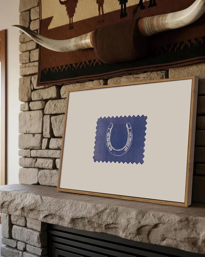 ZZLWBKGL Horseshoe Decor Western Wall Art Vintage Framed Wall Art 12x16in | Cowboy Picture Retro Lucky Artwork for Living Room Bedroom
