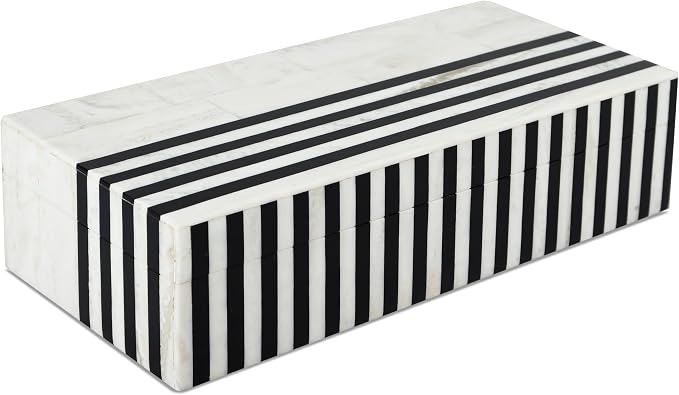 Handicrafts Home Large Decorative Storage Box with Lid – Black White Modern Storage Box, Remote Control Organizer for Coffee Table, Console & Living Room Decor – Mono Lead 12 x 6 x 2