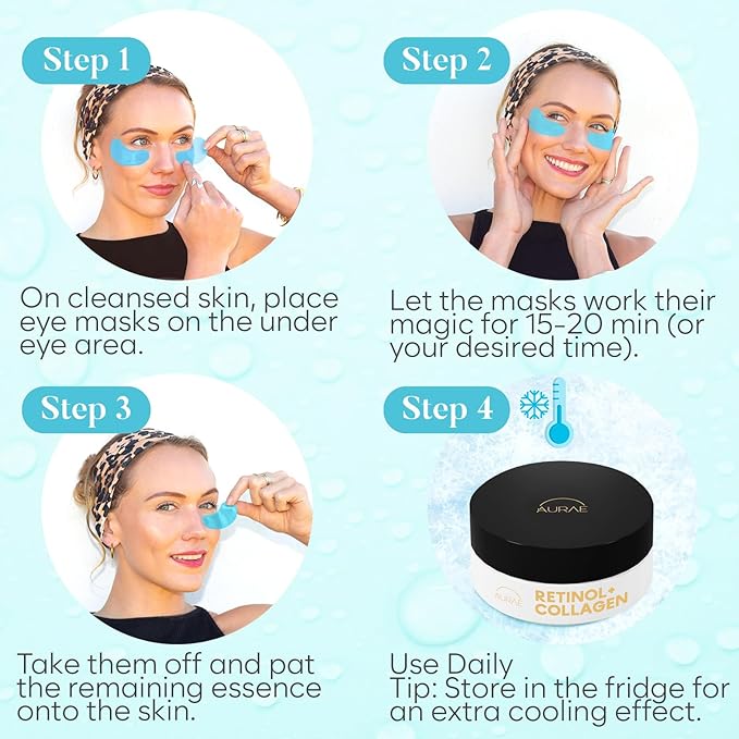 AURAE Retinol & Collagen Under Eye Patches (30 Pairs), Under Eye Mask for Puffy Eyes, Appearance of Dark Circles, Smoothing & Hydration, Self Care & Skincare Gifts for Women, Patch Yeux