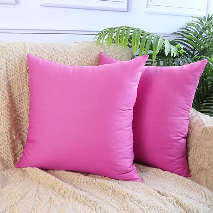 Thmyo 4-Pack 100% Cotton Comfortable Solid Decorative Throw Pillow Case, Square Cushion Cover Pillowcase Sublimation Blank Pillow Covers DIY Throw Pillowcase for Sofa(24x24 inch/ 60x60cm,Rose red)