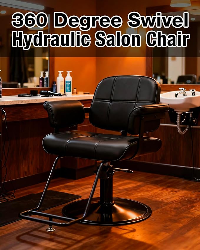 Barber Salon Chair Extra-Wide Seat Hair Salon Chair Hydraulic Pump Barber Chair, 360° Swivel Height Adjustable Styling Chair Spa Beauty Equipment for Hair Stylists, Tattoo Artists, Cosmetologists