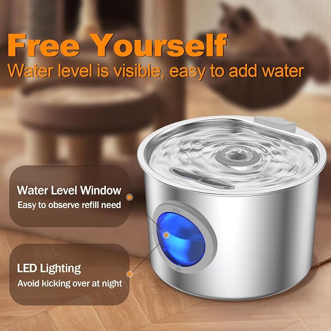 Premium Cat Water Fountain - Whisper-Quiet, 304 Stainless Steel, Smart Pump for Hydration Obsessed Cats | 74oz, 6 Filters Included (74oz Cat Fountain+6 Filters +6 Sponges)