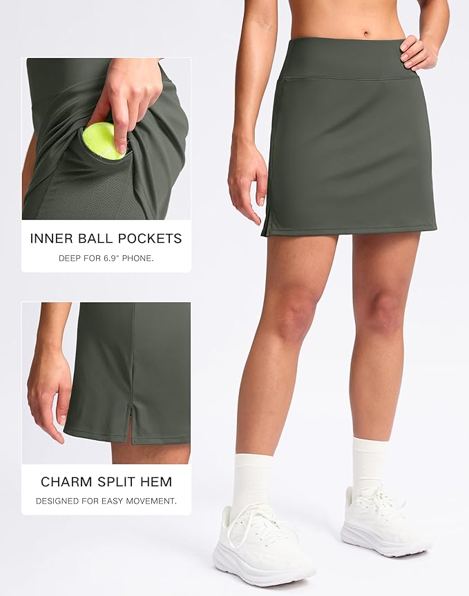 16" Skorts with 2 Pockets | Side Slits, High Waisted, A Line, Casual, Pickleball, Athletic, Golf, Tennis Skirt, for Women