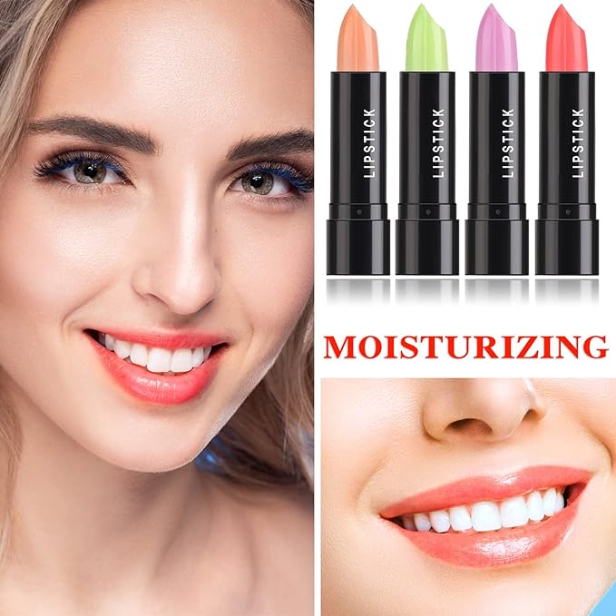 4 Pcs Color Changing Change Lipstick,Magic Lipstick Jelly Lip Balm,Moisturizer Tinted Lip Tint Stain Long Lasting Waterproof Temperature Color Change Lip Gloss