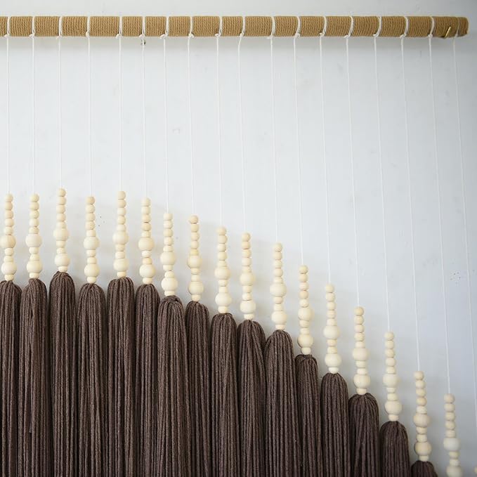 Macrame Wall Hanging Brown Geometric Art Beaded HandmadeTassel 39"W*45"L | Boho Wall Art, Handmade Wall Hanging, Modern Decor, Dorm Room Style, Living Room Accent, Office Decoration, Round Wall Art