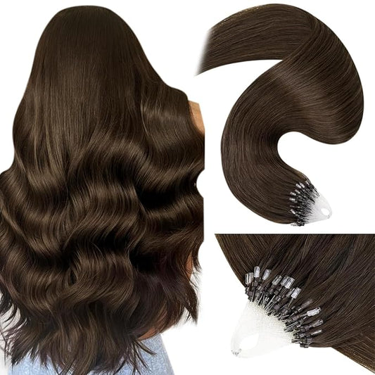 LaaVoo Micro Ring Hair Extensions Human Hair Brown Micro Extensions Human Hair Dark Brown Micro Loop Hair Extension Real Human Hair Brown Straight 50s 50g 20in
