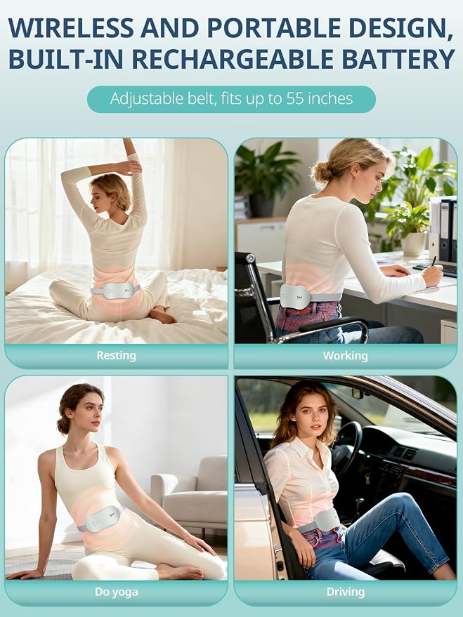 Slimpal Portable Heating Pad for Period Cramps, Electric Cordless Wearable Heat Pad for Menstrual Cramps Relief, 3 Timer Auto Off Setting, Stocking Stuffers Gifts Her Women Girl, Light Grey