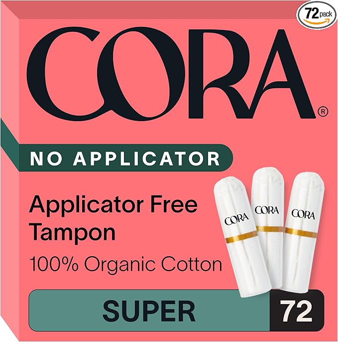 Cora Organic Cotton Non-Applicator Tampons (72 Super Non-Applicator Tampons)