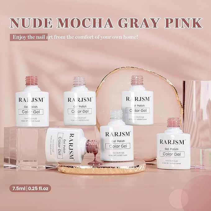 RARJSM Nude Jelly Gel Nail Polish Set Sheer Gray Pink Milky White Misty Roswood Pinkish Beige 6 Pcs Neutral Skin Tone Colors French Manicure Gelpolish Soak Off Curing Requires for Home Salon 7.5ml