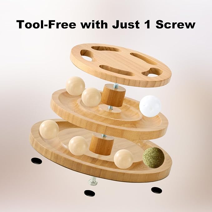 ZOMISIA Cat Ball Track Toy with Puzzle Top, Wooden Cat Toys for Indoor Cats