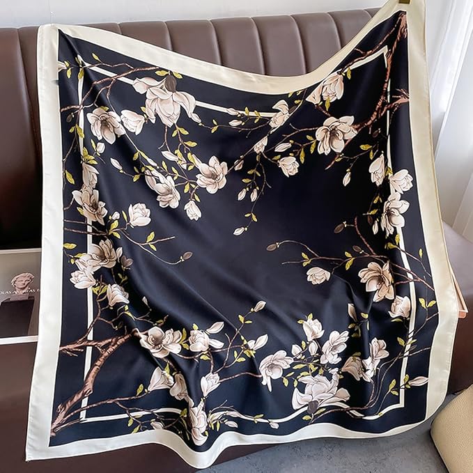 K-Elewon Large Square Scarf 43" Silk Scarf Fashion Scarves Silk Feeling Hair Wrapping Scarfs Night Sleeping Headscarf