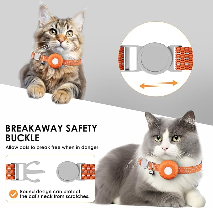 Cat Tracker, GPS Tracker, No Subscription Fee Pet Tracker, Compatible with Apple Find My App (Only iOS), Real-Time Location, Cat Trackers Collar with Safety Elastic Buckle, Orange