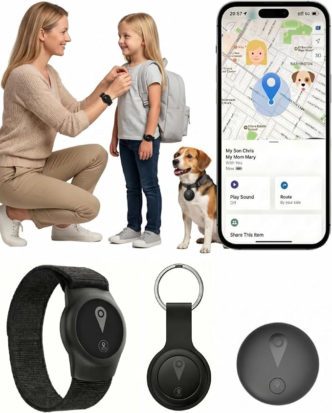 GPS Tracker for Kids, Smart Kids Tracker with Real-Time Location, for Android and iPhone No Monthly Fee & No SIM Card- Wearable Wristband & Keychain Design, IP68 Waterproof,Indoor & Outdoor Safety Use