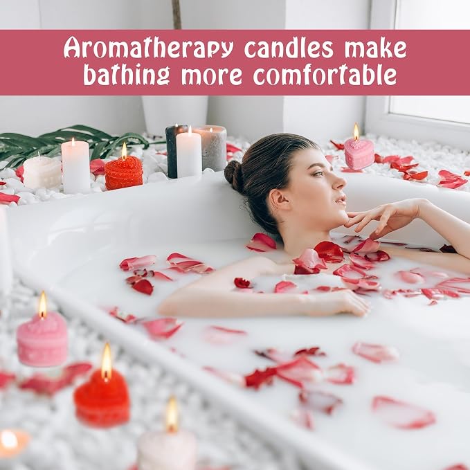 6 Pcs Valentine's Day Heart Candles- Love Heart Shape Scented Candles- Handmade Aromatherapy Candles for Valentine's Day, Wedding, Anniversary, Birthday, Home Decor (Red, White, Pink)