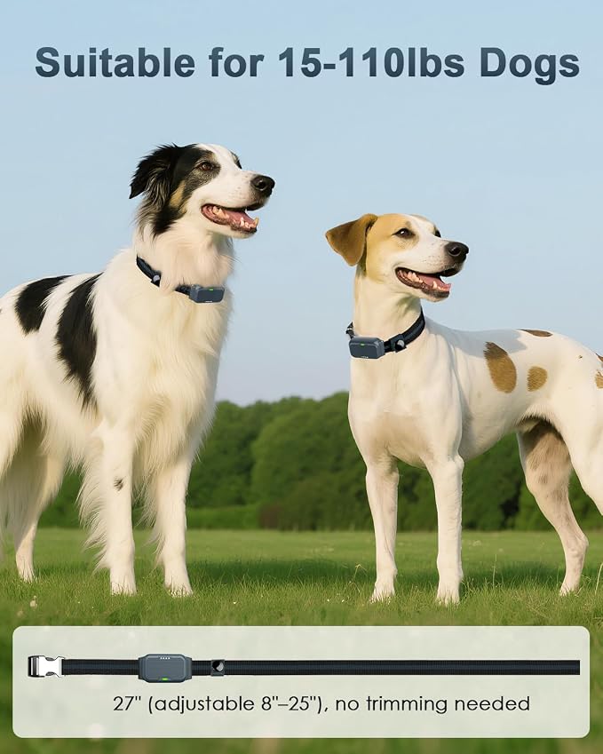 Shock Collar for Dogs, Dog Training Collar with Remote Control | IP67 Waterproof Receiver, Beep, Vibration, Safe Static Modes, Rechargeable，Adjustable Fit for 15–110 lb Dogs