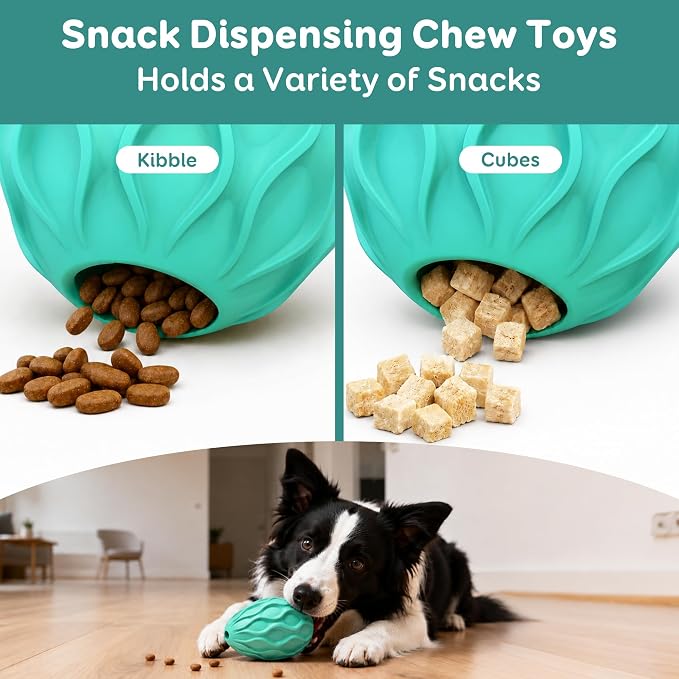 Interactive Treat Dispensing Dog Toy, Natural Rubber Chew Toy for Aggressive Chewers, Stuffable Treat Toy for Large & Medium Dogs, Mental Stimulation for Dogs, Boredom Relief, Blue