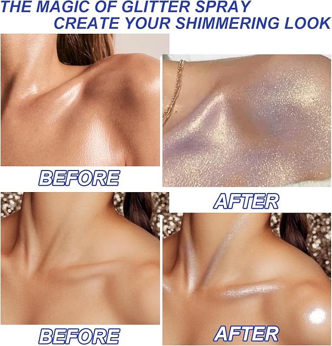 Hair and Body Glitter Spray, Shimmering Powder Sparkle Powder Makeup, Glitter Loose Sparkle Makeup for Body Highlighter,Festival Prom Rave Accessories (Blue)