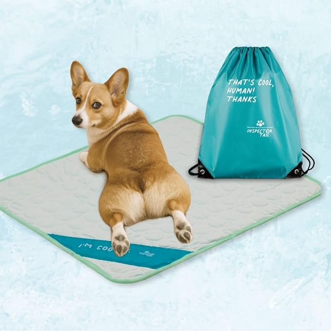 INSPECTOR TAIL Dog Cooling Mat, Indoor & Outdoor, Medium Self Cooling Pad | No Freeze Needed, Breathable, Washable, Portable Cooling Mat for Dogs with Travel Bag, Fits Car, Crate, Floor & Bed, 27"x 21"